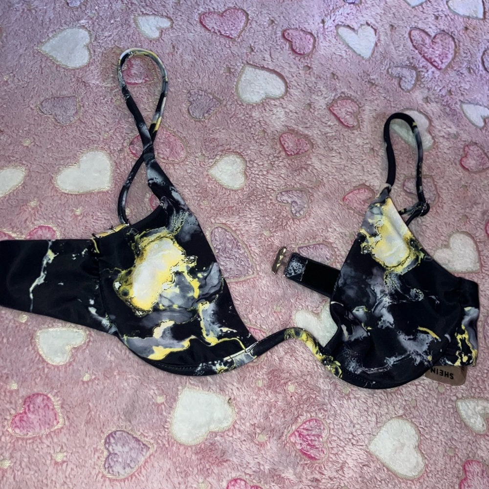 Black Marbled bathing suit Top
